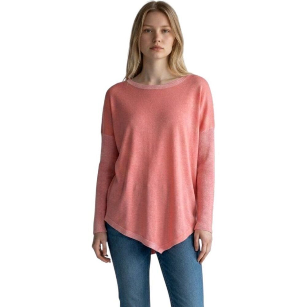 Two by Vince Camuto Linen Blend Long Sleeve Sweater Coral Salmon Boatneck Size L
